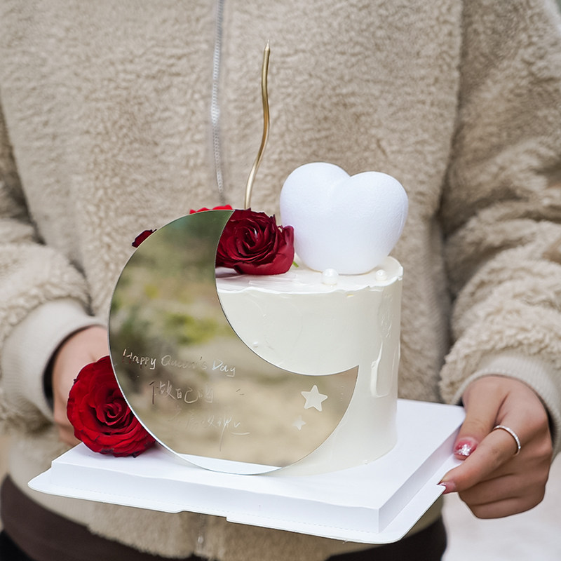 情人节烘焙蛋糕装饰做自己的专属玫瑰镜子摆件唯美爱心灯甜品装扮