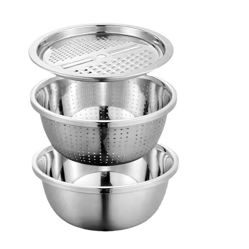 家用洗菜盆沥水篮不锈钢厨房用品多功能切菜盆子切片擦土豆刨丝器 - 图3