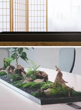 枯山水托盘沙盘盆景底座造景盘微景观底盘长方形铁艺托接水盘子中