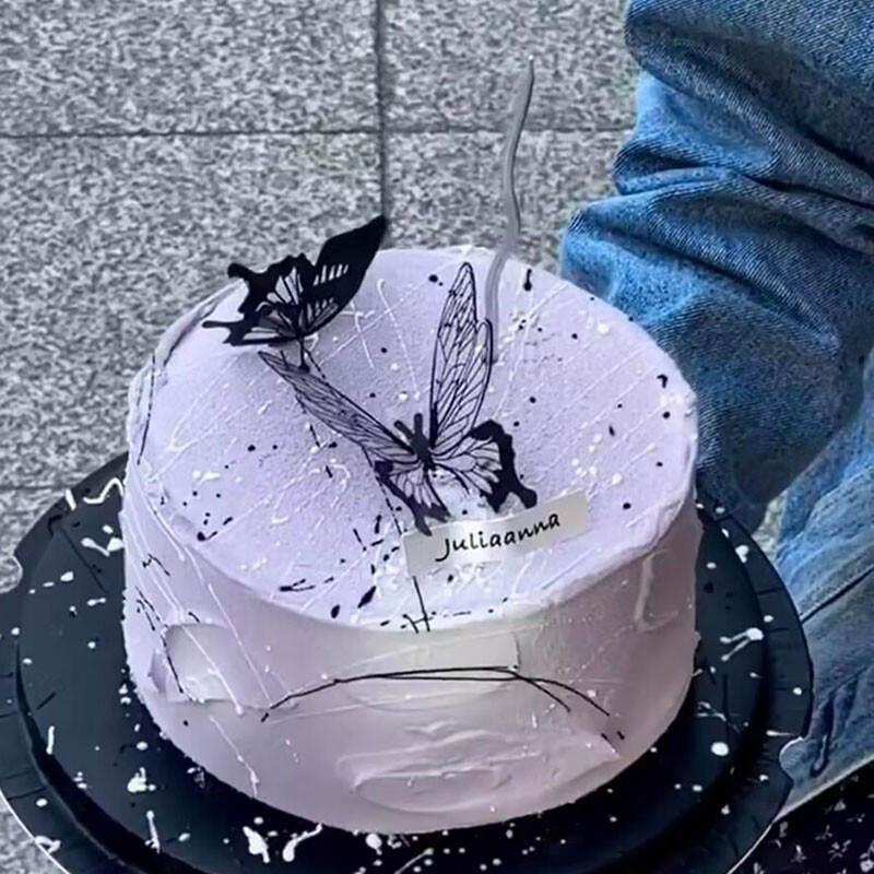 小红书简约唯美黑色系蝴蝶蛋糕装饰品女神生日情人节love爱心摆件
