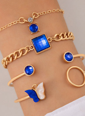 蓝色蝴蝶镂空四层手链Ge