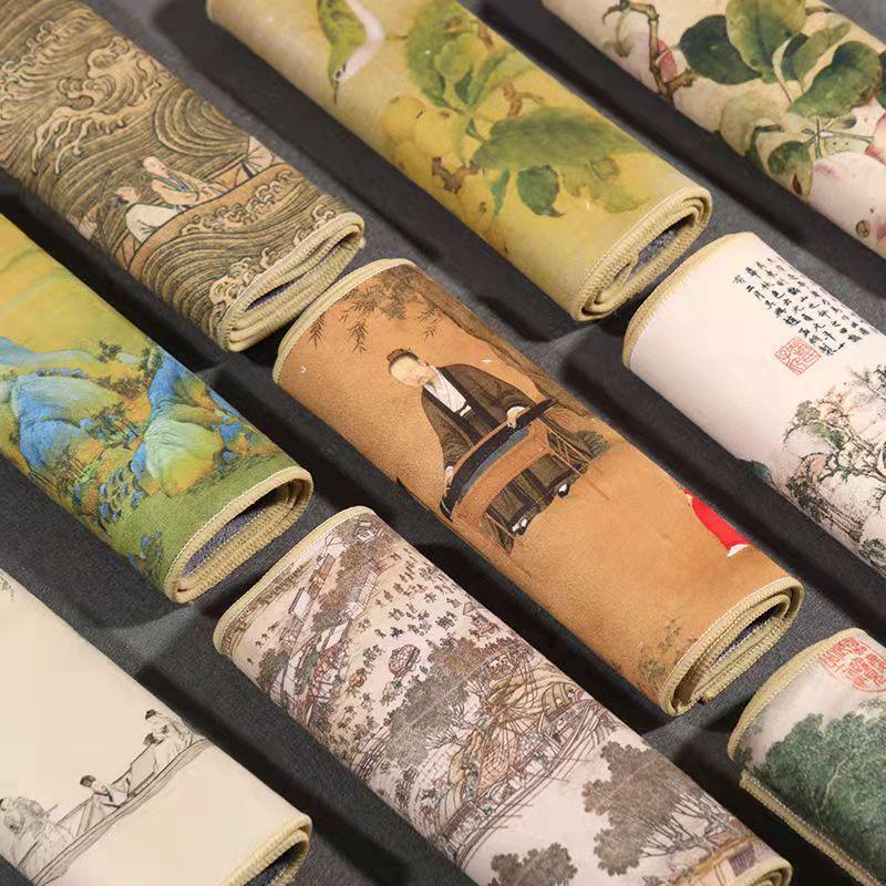 麂皮绒中国风国画茶台茶杯垫双面小毛巾彩绘复古吸水茶巾擦拭茶具 - 图0