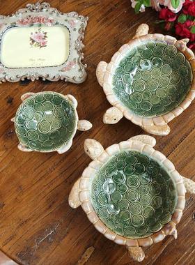 可爱彩色釉陶瓷摆件小乌龟盆钥匙糖果盘烟灰缸家居饰品摆件工艺品