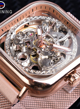 男镂空方形自动机械表Men's Square automatic mechanica