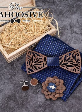 Paisley Wooden Bow Tie Handkerchief Set Men's Plaid Bowt
