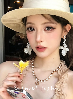 仙气紫色花朵流苏耳环夸张度假风耳钉小众设计高级感新款耳饰耳夹