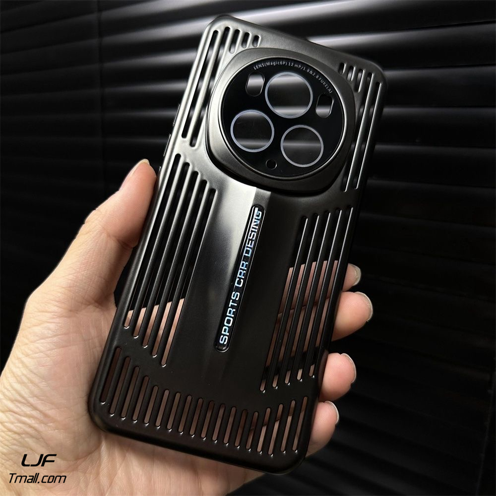现代刀锋镜头适用荣耀Magic6pro手机壳散热magic6科技感炫酷黑全包PC套护镜钛银色金属漆商务男竖条镂空新款