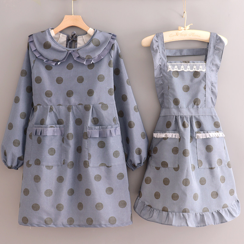 可爱长袖围裙做饭家用厨房洋气帆布耐磨防污简约工作罩衣韩式波点,淘宝优惠券,粉丝福利购,淘宝优惠卷