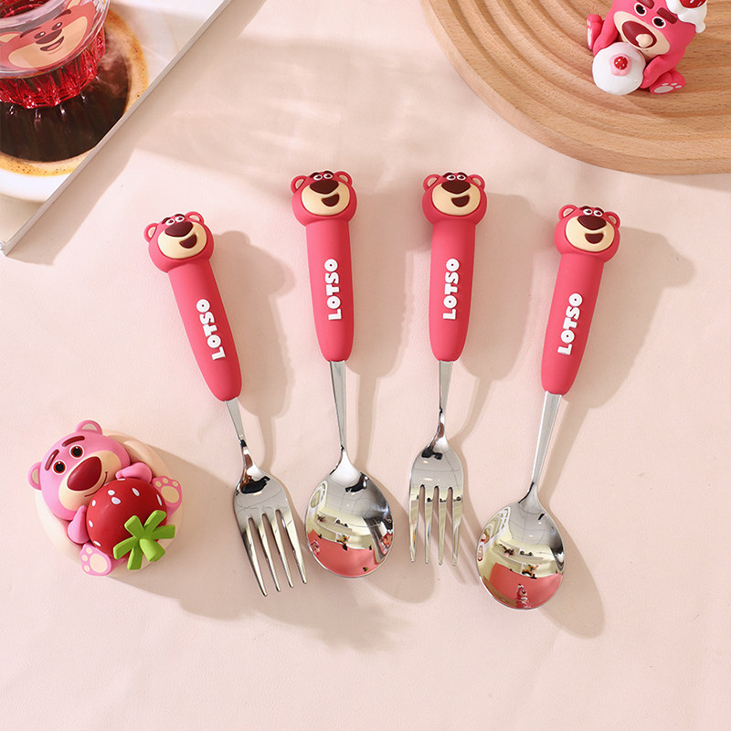 迪士尼儿童勺子304不锈钢叉子勺套装可爱草莓熊家用宝宝吃饭勺子,淘宝优惠券,粉丝福利购,淘宝优惠卷
