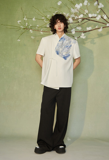 Jizi JIECHI JIECHI New Chinese style short-sleeved shirt for men's high-end niche slim body garment