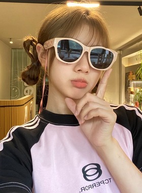 韩版新款粉色绑带墨镜女潮圆脸