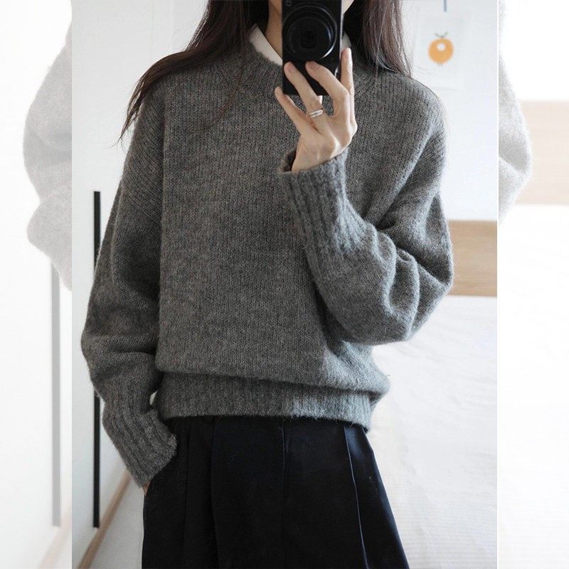 超好看慵懒风灰色针织衫秋冬新款女百搭套头毛衣高级洋气别致显瘦,淘宝优惠券,粉丝福利购,淘宝优惠卷