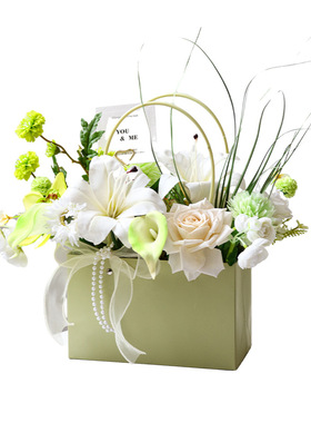 奶油风设计师款花束手提花篮摆件家居桌面客厅窗台餐桌电视柜摆花