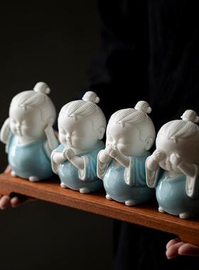 禅宗四道小摆件可爱的陶瓷人物茶室薄谷架茶几茶几摆件全国流行