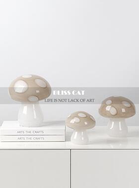 简约现代绿色蘑菇玻璃装饰品样板房儿童房装饰柜书房家居陈设摆件