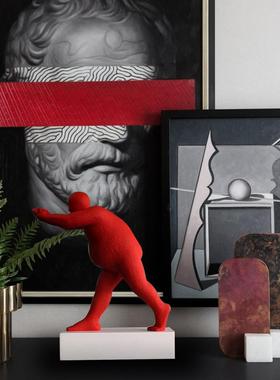 米兰创意简约现代人物装饰品摆件红黄蓝色客厅玄关书柜样板房软装
