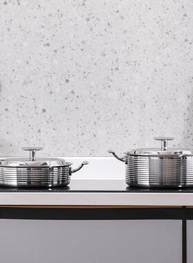 轻奢系样板间厨房组合装饰品摆件汤锅煎锅具不锈钢螺纹软装道具