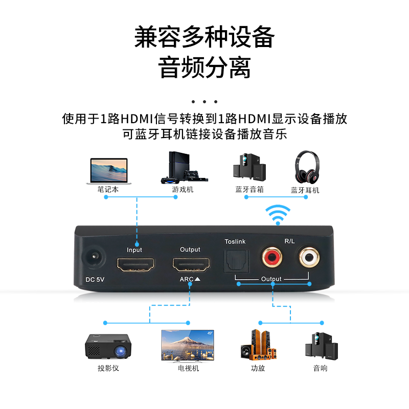 HDMI2.0音频分离器蓝牙发送器机顶盒接电视投影功放蓝牙音响耳机 - 图0