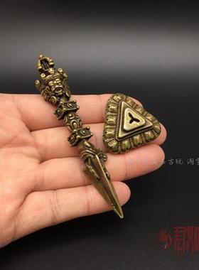泥泊尔铜法器密宗马头明王带底座金刚杵 杵五股金刚厥