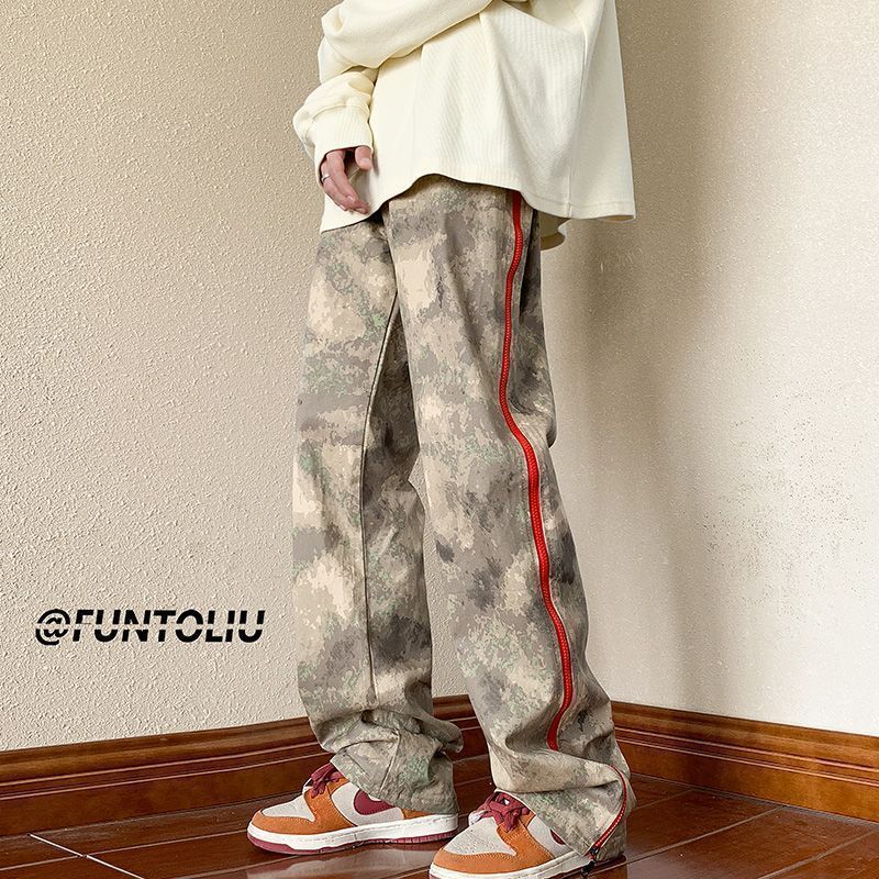 迷彩裤子高街美式工装裤男潮牌设计感小众直筒宽松冲锋长裤男生 - 图2