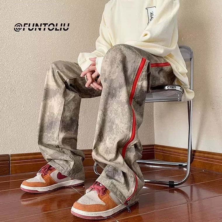 迷彩裤子高街美式工装裤男潮牌设计感小众直筒宽松冲锋长裤男生 - 图0