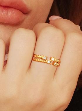 fettero 铜合金戒指 【双线交汇锆戒指】时尚小众简约ins指环气质