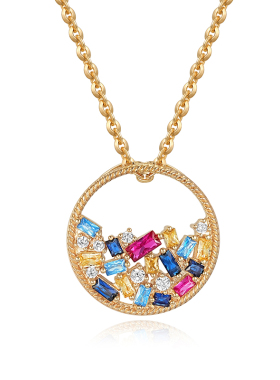 fettero 铜合金项链 【金色混彩圆环T锆堆砌项链】彩色小众百搭镶