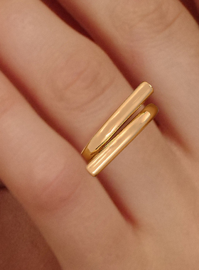 fettero 铜合金戒指 金色折线戒指7