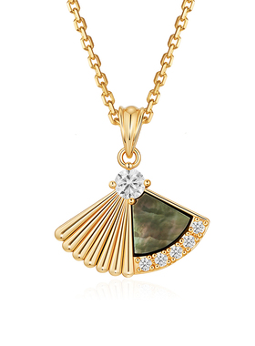 fettero 铜合金项链 【金色黑贝扇影流光项链】气质轻奢镶嵌