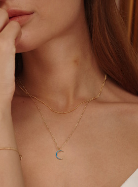 fettero 铜合金项链 【双层月亮项链】高定设计时尚气质叠戴饰品