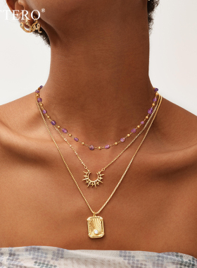 fettero 铜合金项链 【金色随形紫色磨砂球项链】轻奢气质欧美小