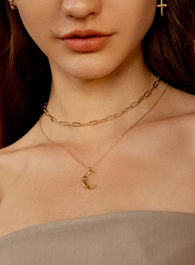 fettero 铜合金项链 金色浮雕月牙项链