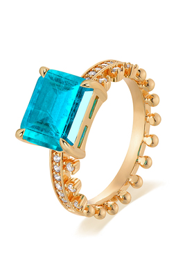 fettero 铜合金戒指 【金色蓝珠子锆皇冠戒指】气质轻奢蓝色镶嵌