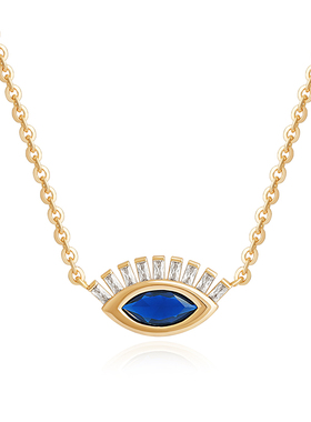 fettero 铜合金项链 【金色T锆眼睛项链】气质蓝色轻奢时尚复古