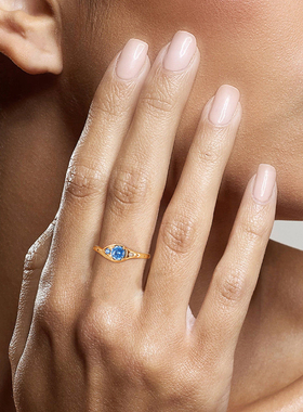 fettero 铜合金戒指 【金色海蓝锆交汇戒指】气质蓝色轻奢欧美