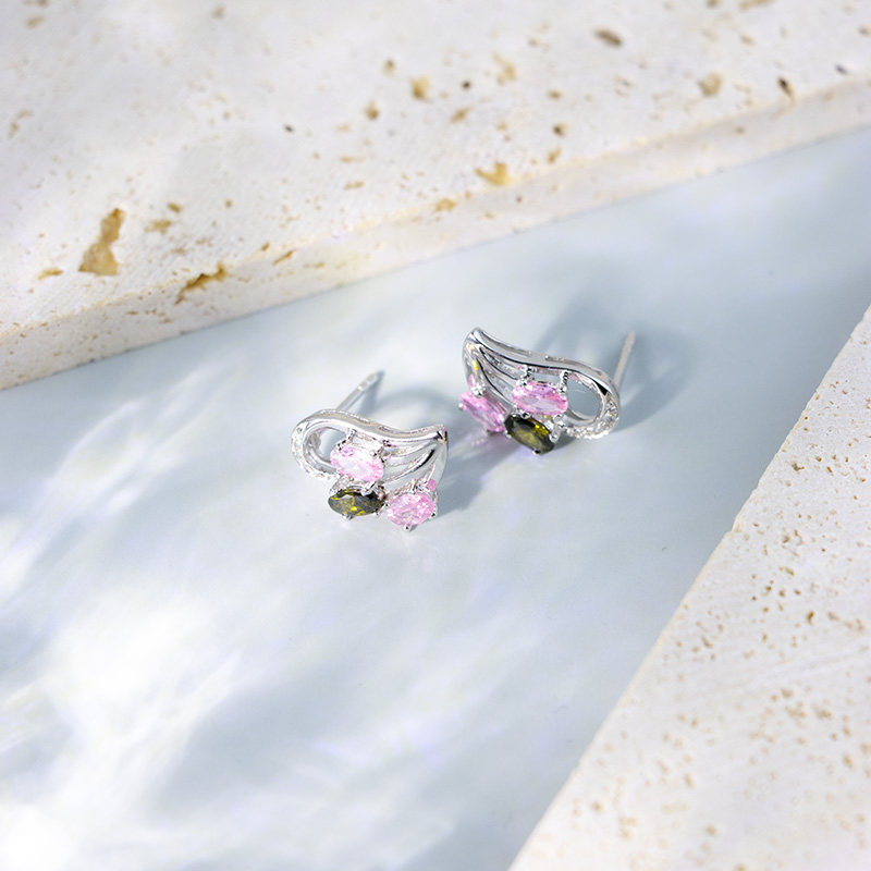 leqiyuan橄榄绿粉钻耳钉女轻奢小众法式原创设计感耳饰,淘宝优惠券,粉丝福利购,淘宝优惠卷