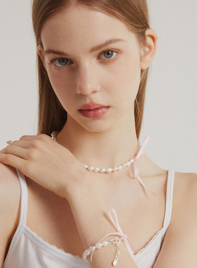 Hihipenny/rose系列淡水珍珠巴洛克珍珠三色芭蕾风蝴蝶结丝带项链