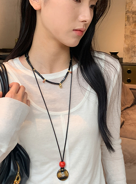 HiHipenny/虎眼石尼泊尔琉璃毛衣链复古手工蜡绳编织