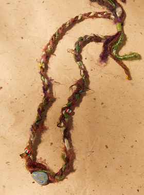 HiHipenny/温暖壁炉真丝纱线手工编绳复古老琉璃陶瓷珠项链毛衣链