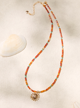 Hihipenny/sicily系列糖果日落天然石玛瑙项链太阳吊坠miyuki串珠