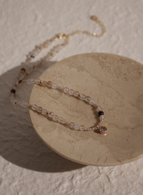 Hihipenny/月光华尔兹 夏天然石串珠锁骨颈链爱心锆石吊坠项链女