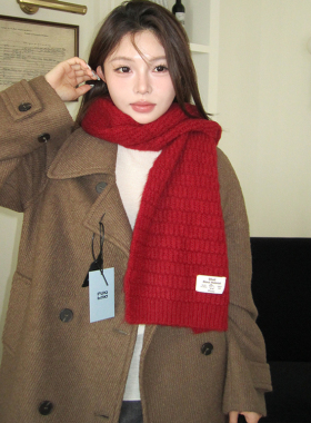 HiHipenny/经典款羊毛围巾女冬季韩系纯色坑条针织围脖
