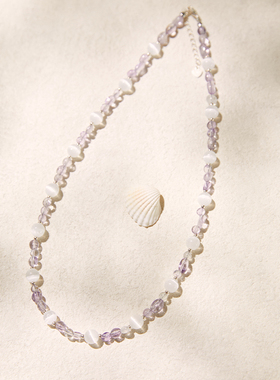 Hihipenny/sicily系列树莓果酱天然石紫玉白猫眼石S925小银珠项链