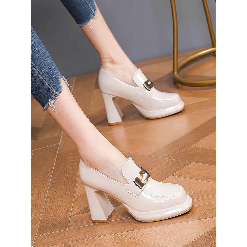 裸色高跟鞋女士2025新款粗跟方头防水台英伦风职业小皮鞋深口单鞋,淘宝优惠券,粉丝福利购,淘宝优惠卷