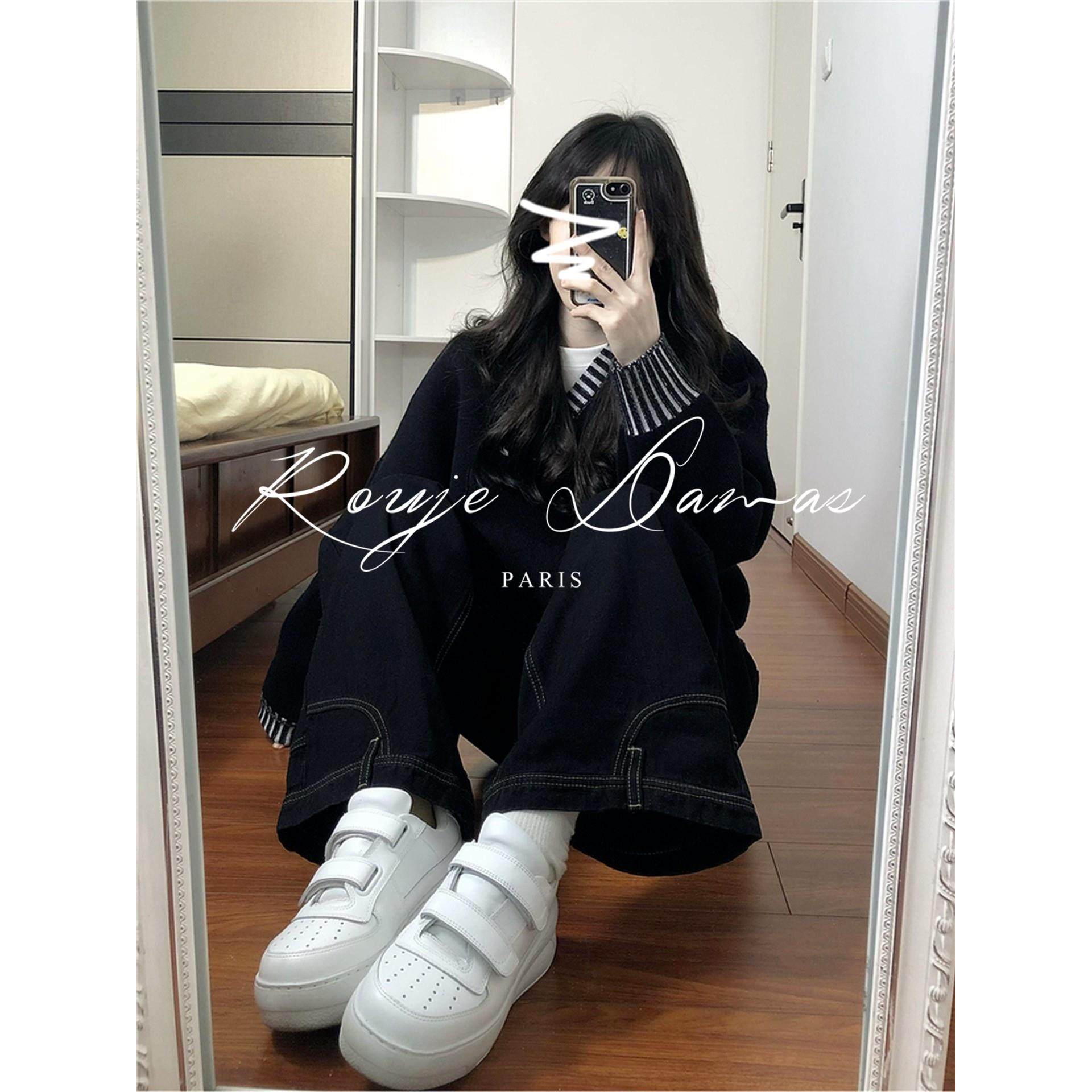 Rouje Damas法式小众条纹边V领毛衣女覆古慵懒高级感宽松针织上衣,淘宝优惠券,粉丝福利购,淘宝优惠卷