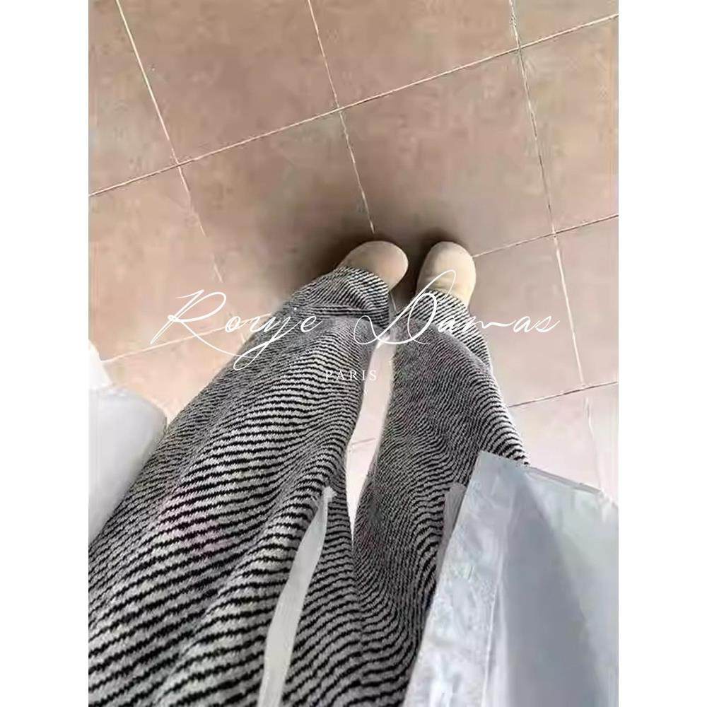 Rouje Damas法式慵懒抽绳斜条纹阔腿裤女加绒高腰垂感直筒休闲裤,淘宝优惠券,粉丝福利购,淘宝优惠卷