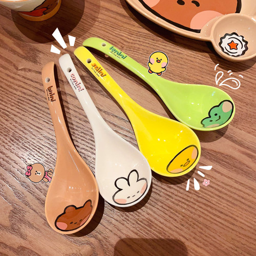 布朗熊陶瓷勺子家用汤勺大号盛汤舀粥勺厨房长柄勺面勺调羹汤匙 - 图3