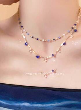 深蓝不露~双层彩色水晶串珠项链