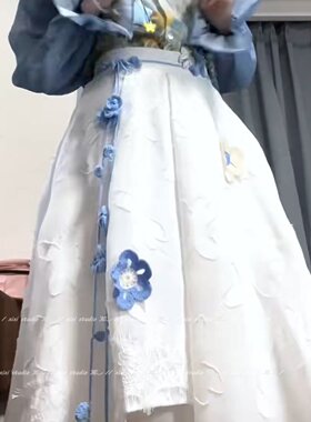 法式温柔风蓝色编织玫瑰花腰链