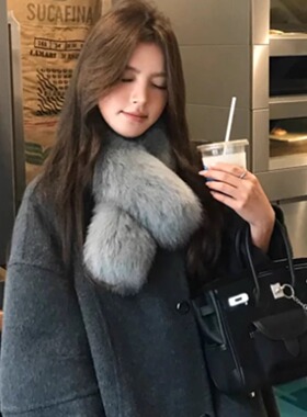 灰色濑兔毛仿皮草毛领复古气质
